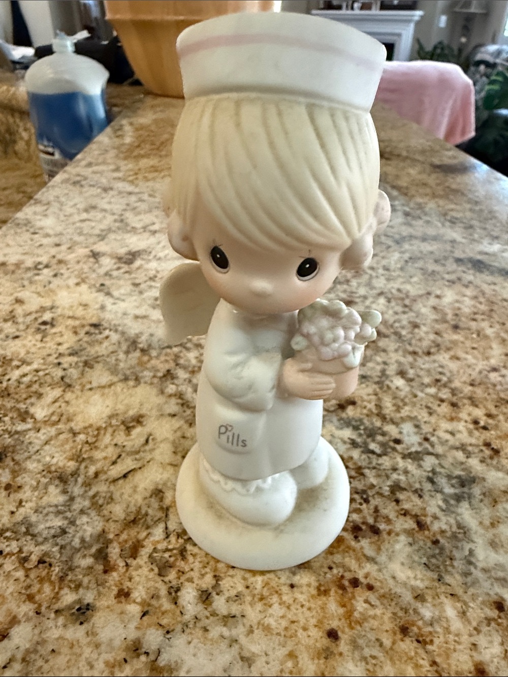 Precious Moments Cream and Pink Nurse Figurine Holding Flowers
